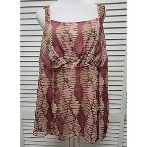 Alfani Sleeveless Blouse Pink Tan SZ 18W 100% Silk Shell Side Zip Lined